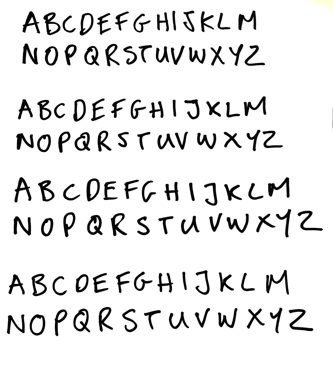 The sheet: four passes of the alphabet